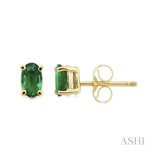 ASHI Oval Shape Gemstone Stud Earrings 57129PPF@EREM