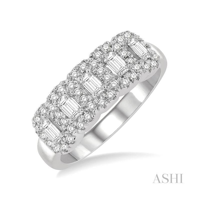 ASHI Emerald Shape 5 Stone Halo Half Eternity Diamond Wedding Band 315E1PPFHWG