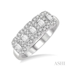 ASHI Emerald Shape 5 Stone Halo Half Eternity Diamond Wedding Band 315E1PPFHWG