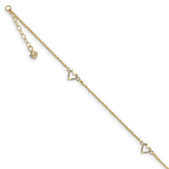 Quality Gold 14k Diamond-cut Hearts 9in Plus 1in ext Anklet ANK218-10