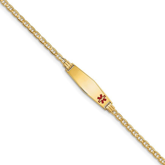 Quality Gold 14K Medical Soft Diamond Shape Red Enamel Anchor ID Bracelet XM552FC-7