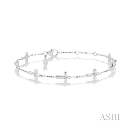 ASHI Cross Petite Diamond Station Chain Bracelet 708C0PPTGWG