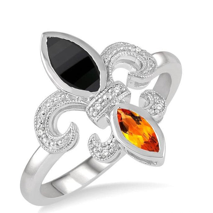 Parkplace Jewelers Silver Fleur De Lis Gemstone & Diamond Ring 88599PPSSOXCTSLRG