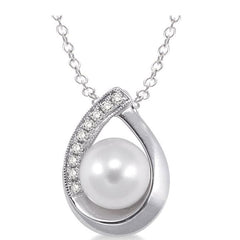Parkplace Jewelers Silver Pearl & Diamond Pendant 88329PPSSSLPD