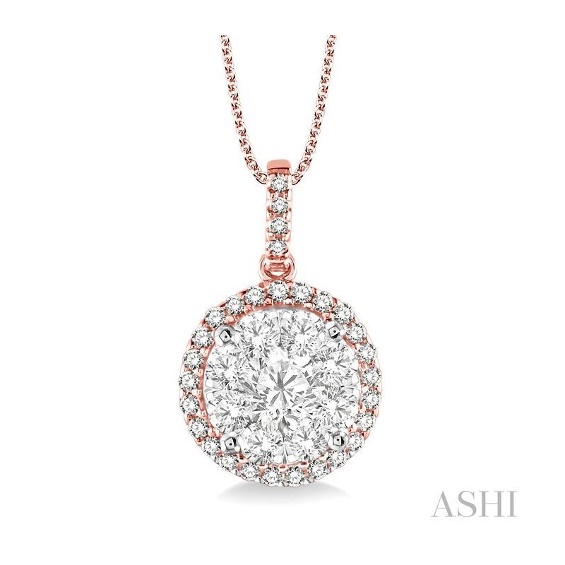 ASHI Round Shape Halo Lovebright Essential Diamond Pendant 94910PPFVPDPW-1.50