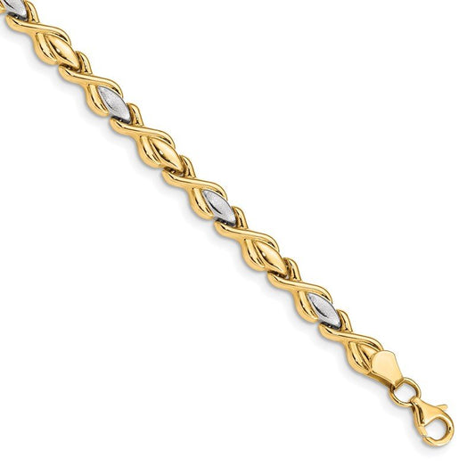 Quality Gold 14K Polished w/Satin Rhodium Link Bracelet FB1478-7.25