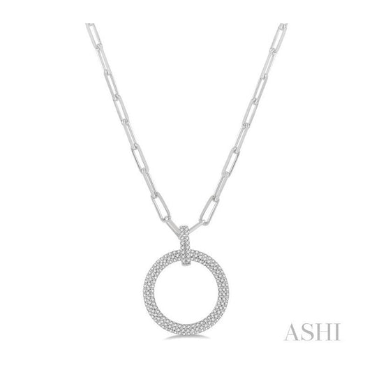 ASHI Pave-Set Circle Paper Clip Diamond Fashion Pendant 909F3PPFHPDWG