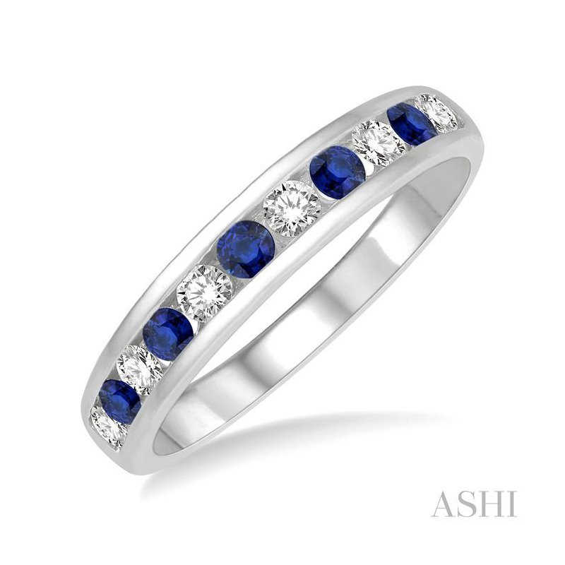 ASHI Channel Set Alternate Gemstone & Diamond Wedding Band 46496PPFGSPWG