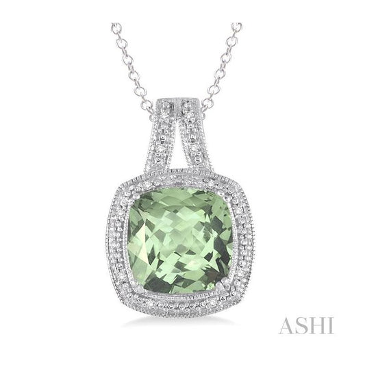 ASHI Silver Cushion Shape Gemstone & Diamond Pendant 88539PPSSGASLPD