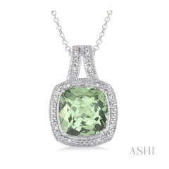 ASHI Silver Cushion Shape Gemstone & Diamond Pendant 88539PPSSGASLPD