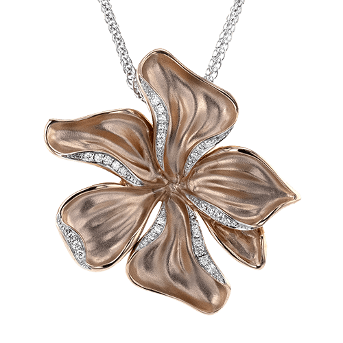 Flower Pendant Necklace in 18k Gold with Diamonds LP4865 WHITE 18K X ROSE