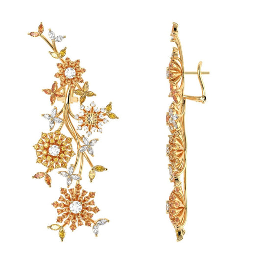 Garden Drop Earrings in 18k Gold with Diamonds & Sapphires LE4820_WHITE_18K_X_YELLOW