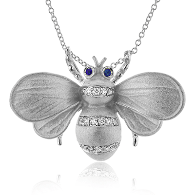 Gemstone Bee Pendant Necklace in 18k Gold with Diamonds DP271 WHITE 18K X