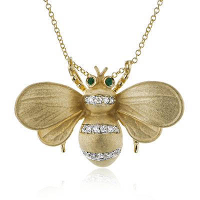 Gemstone Bee Pendant Necklace in 18k Gold with Diamonds DP271 WHITE 18K X