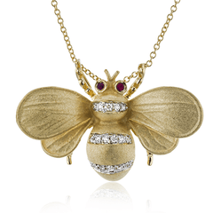 Gemstone Bee Pendant Necklace in 18k Gold with Diamonds DP271 WHITE 18K X