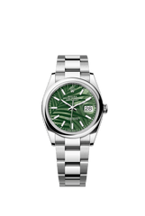 Rolex Oyster Perpetual Datejust 36 in Oystersteel features an olive-green, palm-motif dial and an Oyster bracelet 126200-Green