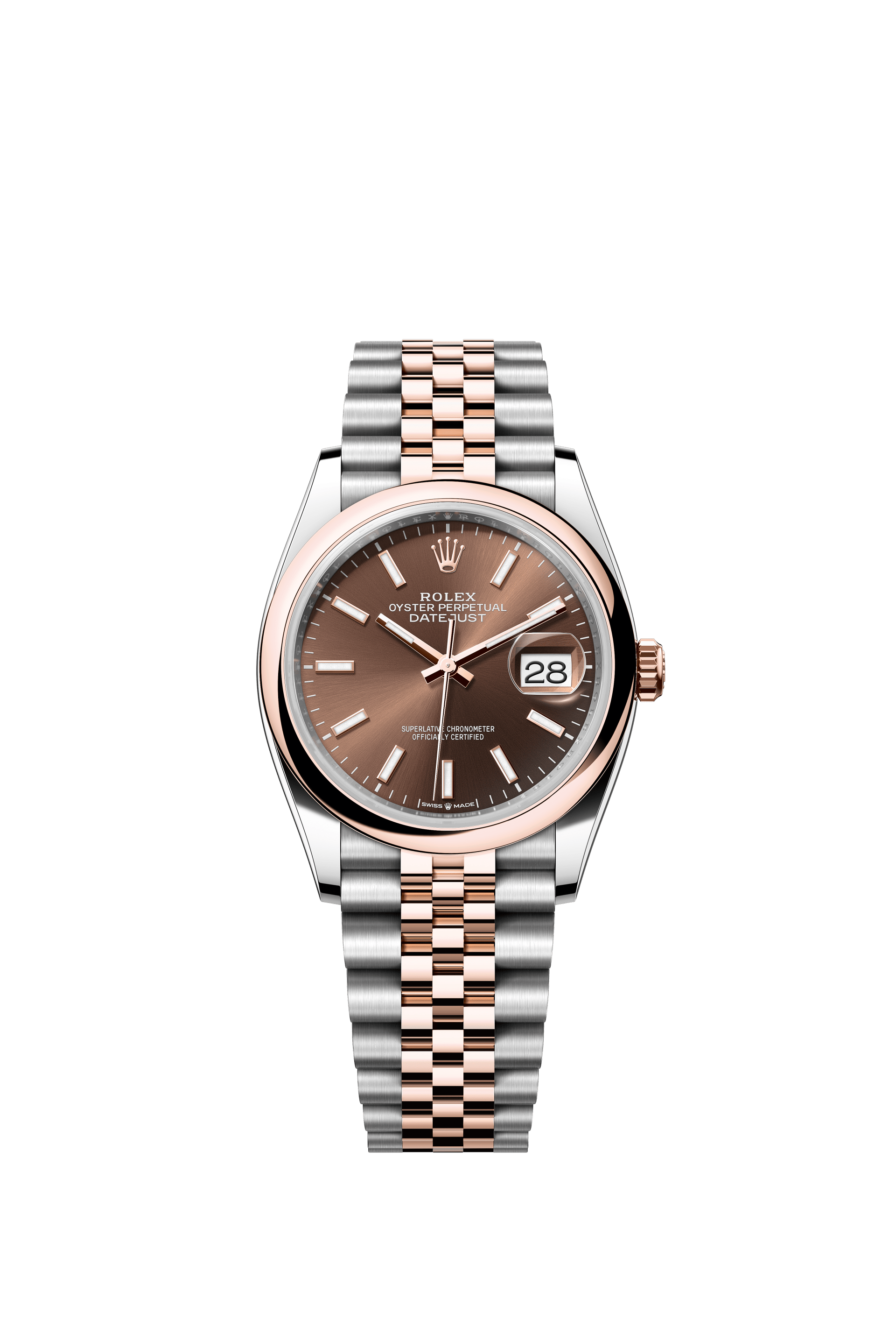 Rolex Oyster Perpetual Datejust 36 in Oystersteel and Everose gold features a chocolate dial and a Jubilee bracelet 126201-Chocolate