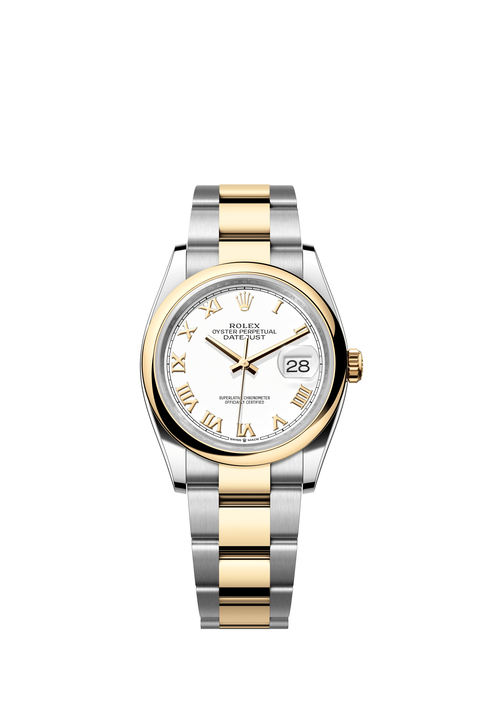 Rolex Oyster Perpetual Datejust 36 in Oystersteel and yellow gold features a white dial and an Oyster bracelet 126203-White