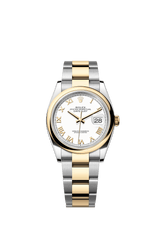 Rolex Oyster Perpetual Datejust 36 in Oystersteel and yellow gold features a white dial and an Oyster bracelet 126203-White