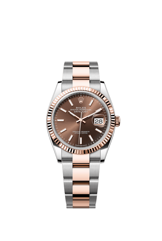 Rolex Oyster Perpetual Datejust 36 in Oystersteel and Everose gold features a chocolate dial and an Oyster bracelet 126231-Chocolate