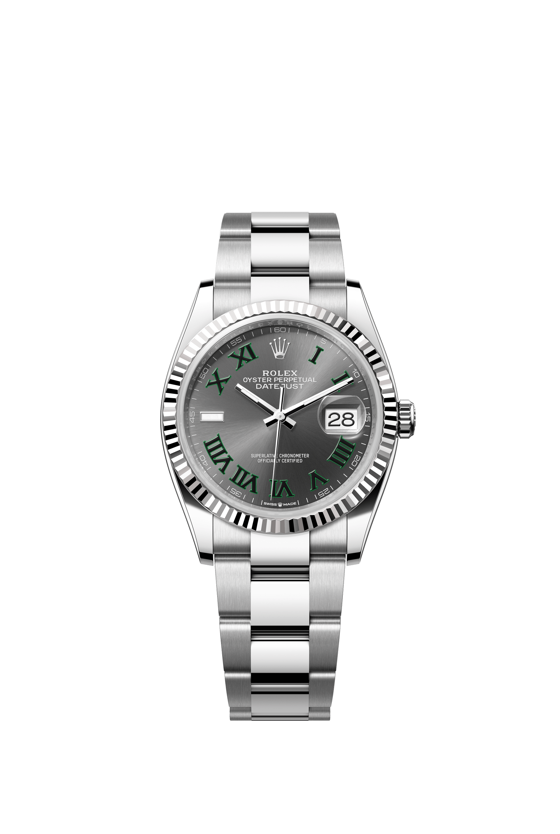 Rolex Oyster Perpetual Datejust 36 in Oystersteel and white gold features a slate dial and an Oyster bracelet 126234-Slate