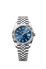 Rolex Oyster Perpetual Datejust 41 in Oystersteel and white gold features a bright blue dial and a Jubilee bracelet 126334-Blue