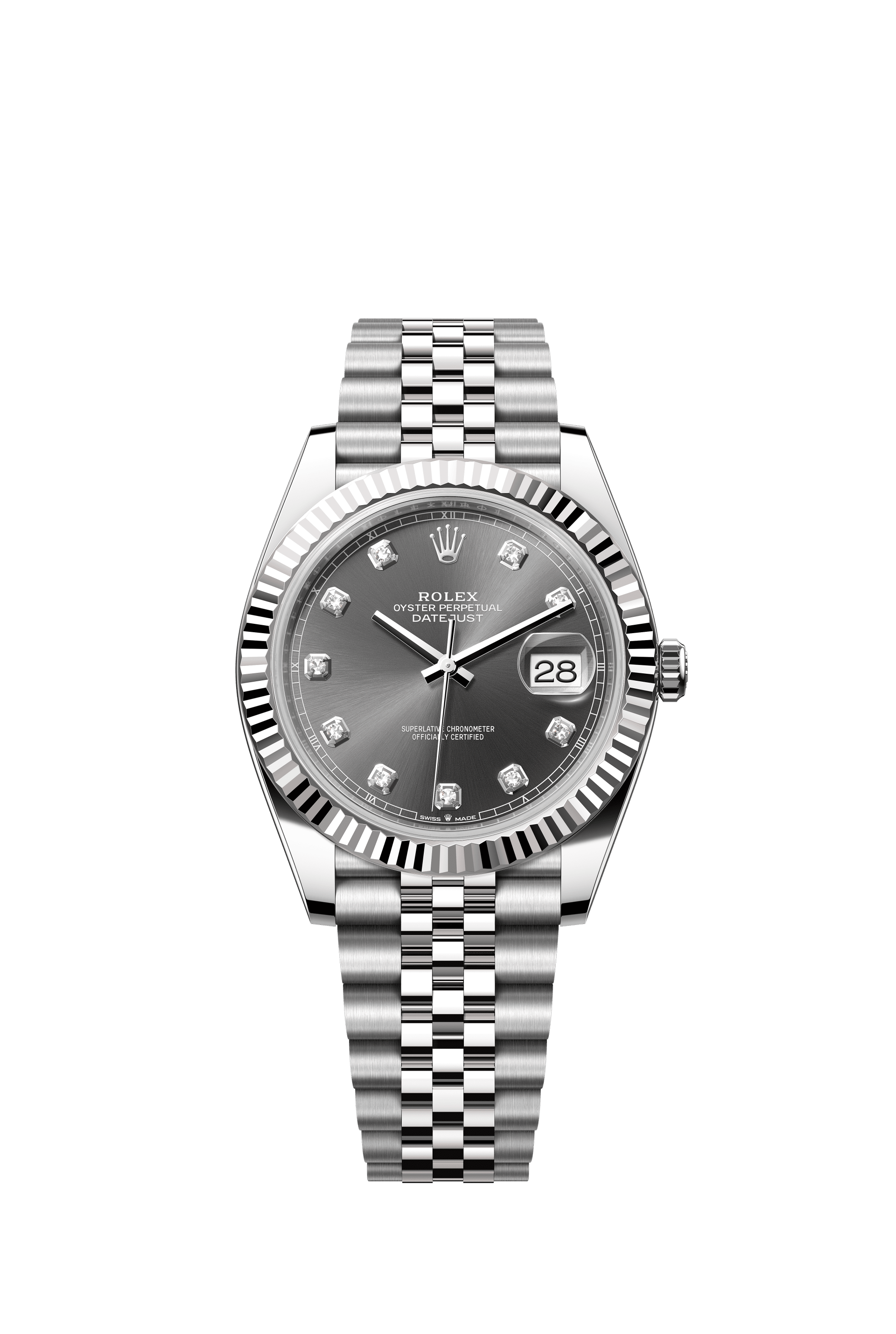 Rolex Oyster Perpetual Datejust 41 in Oystersteel and white gold features a slate, diamond-set dial and a Jubilee bracelet 126334-Slate