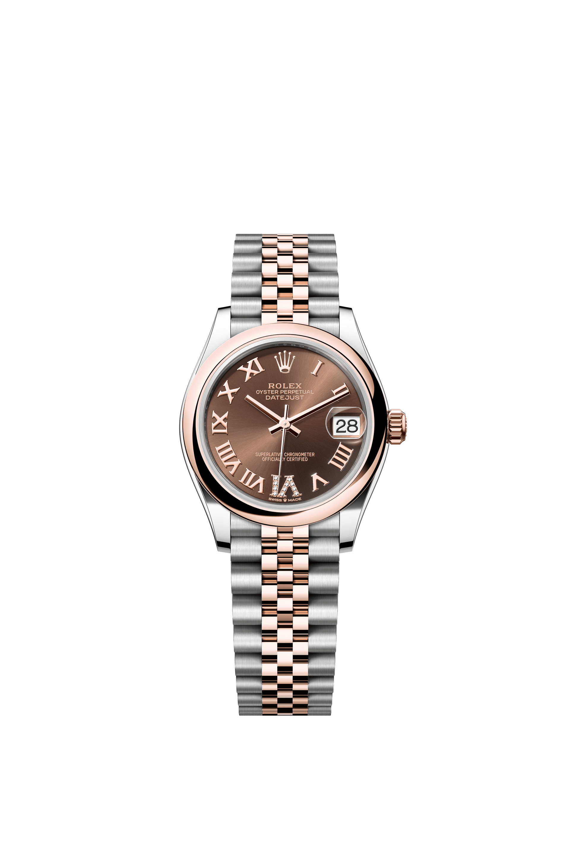 Rolex Oyster Perpetual Datejust 31 in Oystersteel and Everose gold features a chocolate, diamond-set dial and a Jubilee bracelet 278241-Chocolate 1