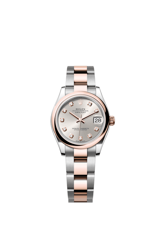 Rolex Oyster Perpetual Datejust 31 in Oystersteel and Everose gold features a silver, diamond-set dial and an Oyster bracelet 278241-Silver