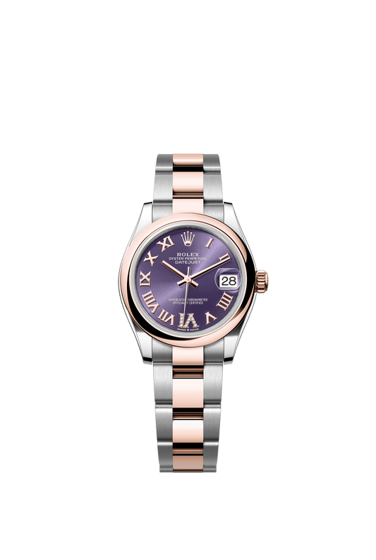 Rolex Oyster Perpetual Datejust 31 in Oystersteel and Everose gold features an aubergine, diamond-set dial and an Oyster bracelet 278241-Aubergine