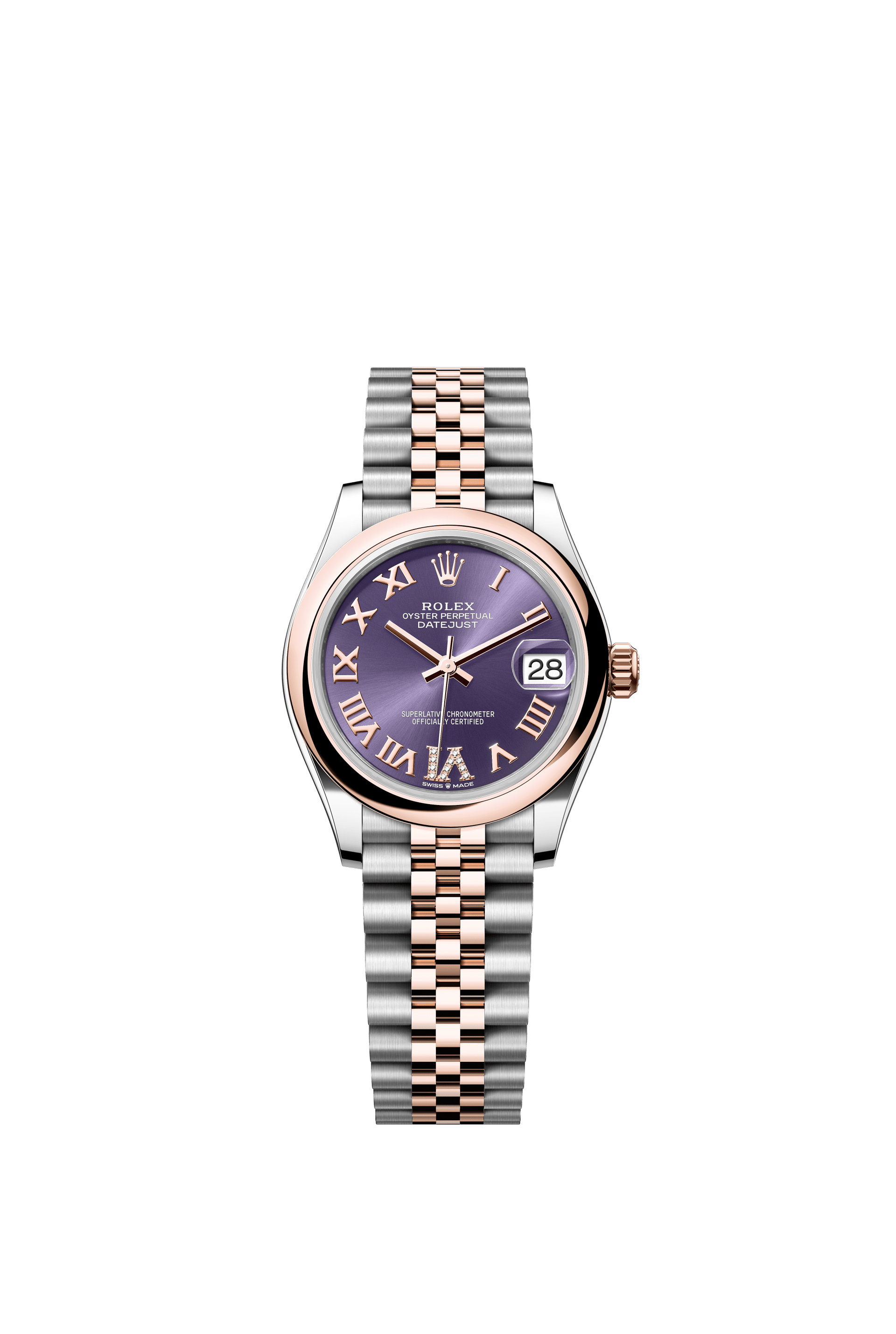 Rolex Oyster Perpetual Datejust 31 in Oystersteel and Everose gold features an aubergine, diamond-set dial and a Jubilee bracelet 278241-Aubergine 1