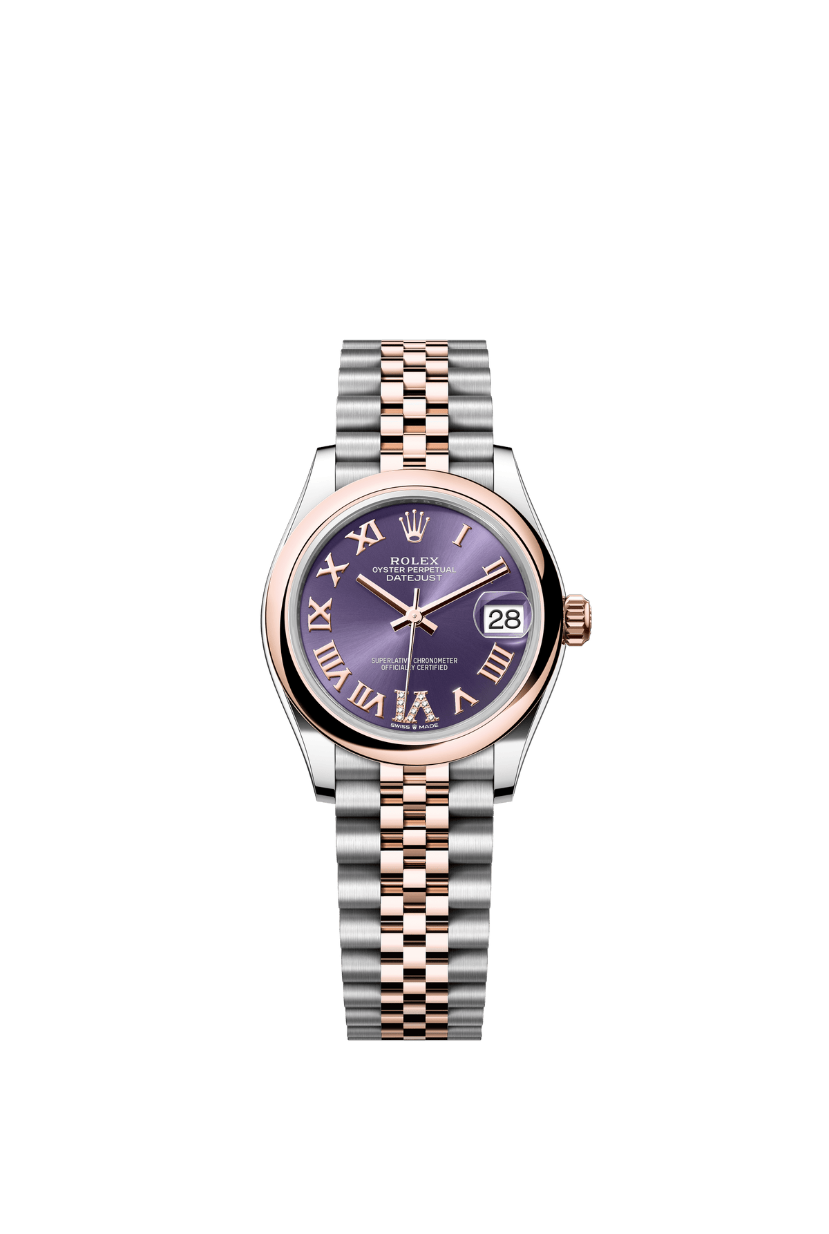 Rolex Oyster Perpetual Datejust 31 in Oystersteel and Everose gold features an aubergine, diamond-set dial and a Jubilee bracelet 278241-Aubergine 1