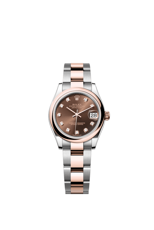 Rolex Oyster Perpetual Datejust 31 in Oystersteel and Everose gold features a chocolate, diamond-set dial and an Oyster bracelet. 278241-Chocolate 2