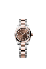 Rolex Oyster Perpetual Datejust 31 in Oystersteel and Everose gold features a chocolate, diamond-set dial and an Oyster bracelet. 278241-Chocolate 2