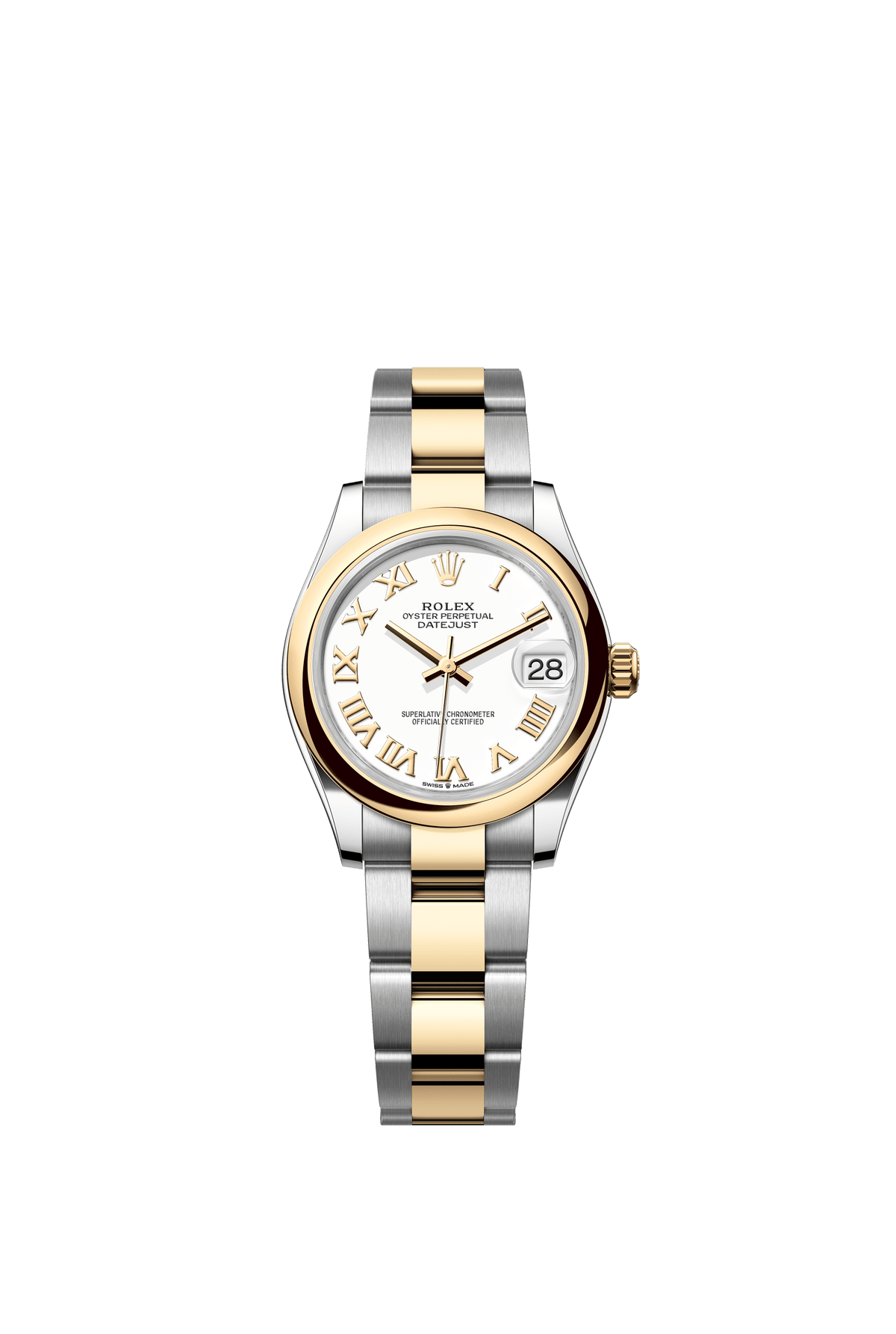 Rolex Oyster Perpetual Datejust 31 in Oystersteel and yellow gold features a white dial and an Oyster bracelet. 278243-White 1