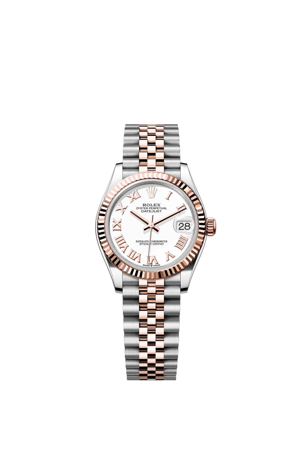 Rolex Oyster Perpetual Datejust 31 in Oystersteel and Everose gold features a white dial and a Jubilee bracelet 278271-White