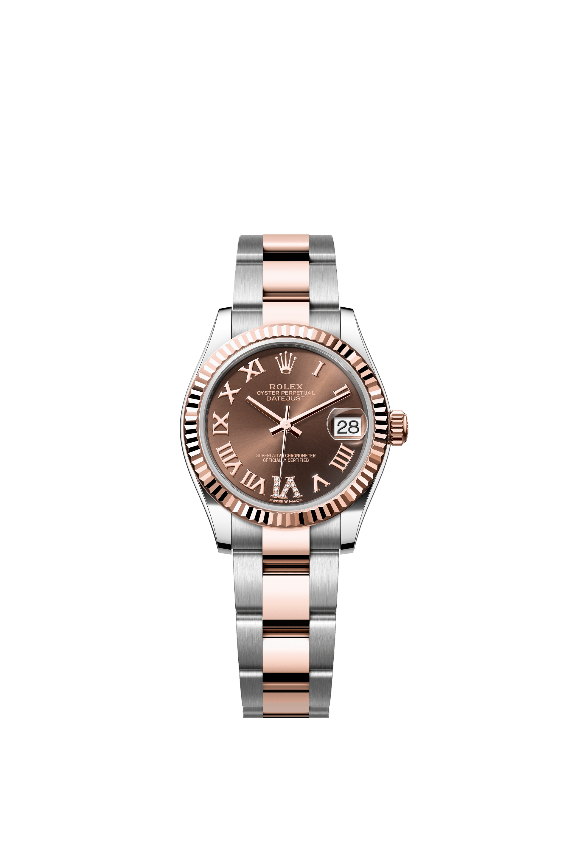 Rolex Oyster Perpetual Datejust 31 in Oystersteel and Everose gold features a chocolate, diamond-set dial and an Oyster bracelet 278271-Chocolate 1