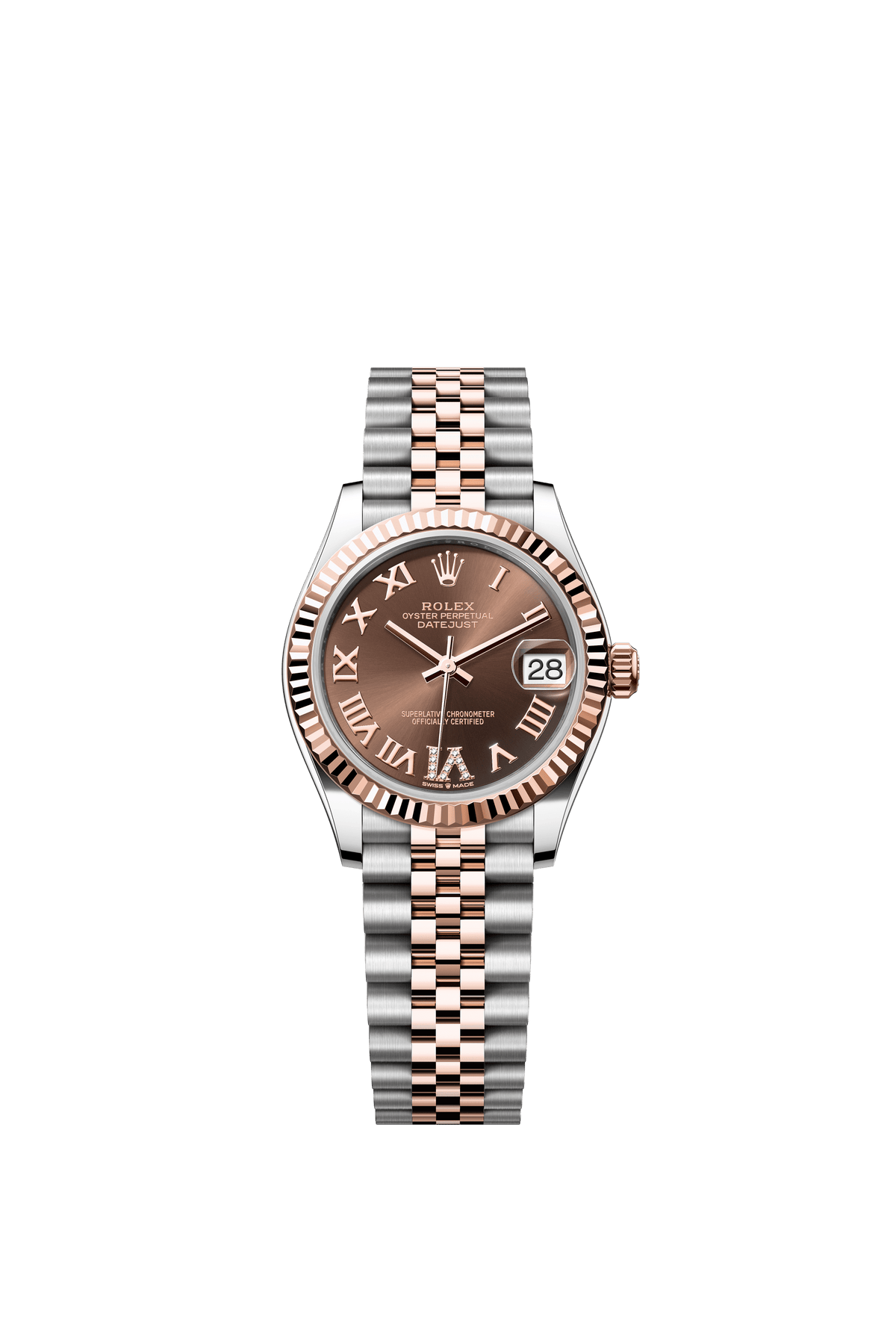 Rolex Oyster Perpetual Datejust 31 in Oystersteel and Everose gold features a chocolate, diamond-set dial and a Jubilee bracelet 278271-Chocolate 2