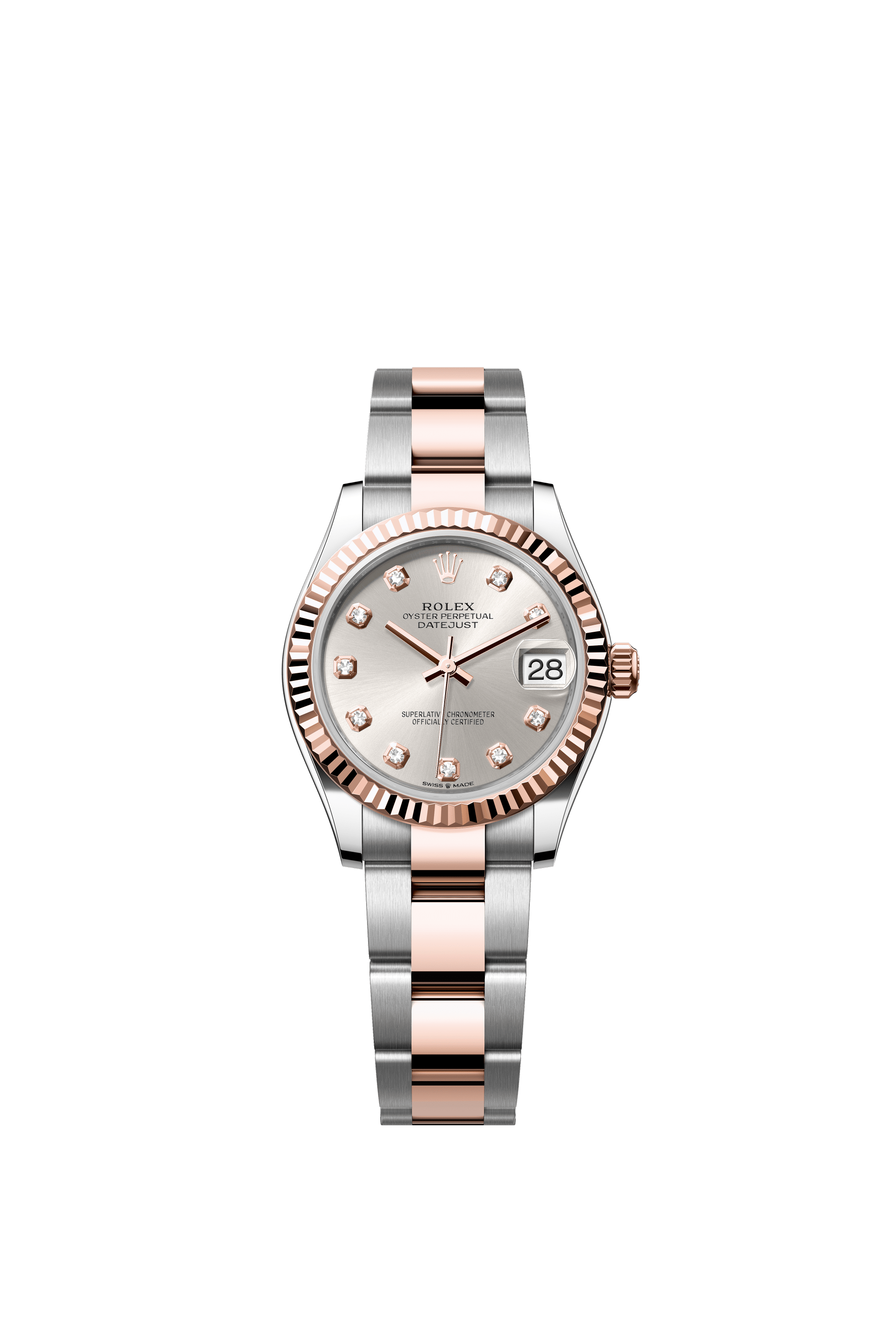 Rolex Oyster Perpetual Datejust 31 in Oystersteel and Everose gold features a silver, diamond-set dial and an Oyster bracelet 278271-Silver 1