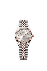 Rolex Oyster Perpetual Datejust 31 in Oystersteel and Everose gold features a silver, diamond-set dial and a Jubilee bracelet 278271-Silver