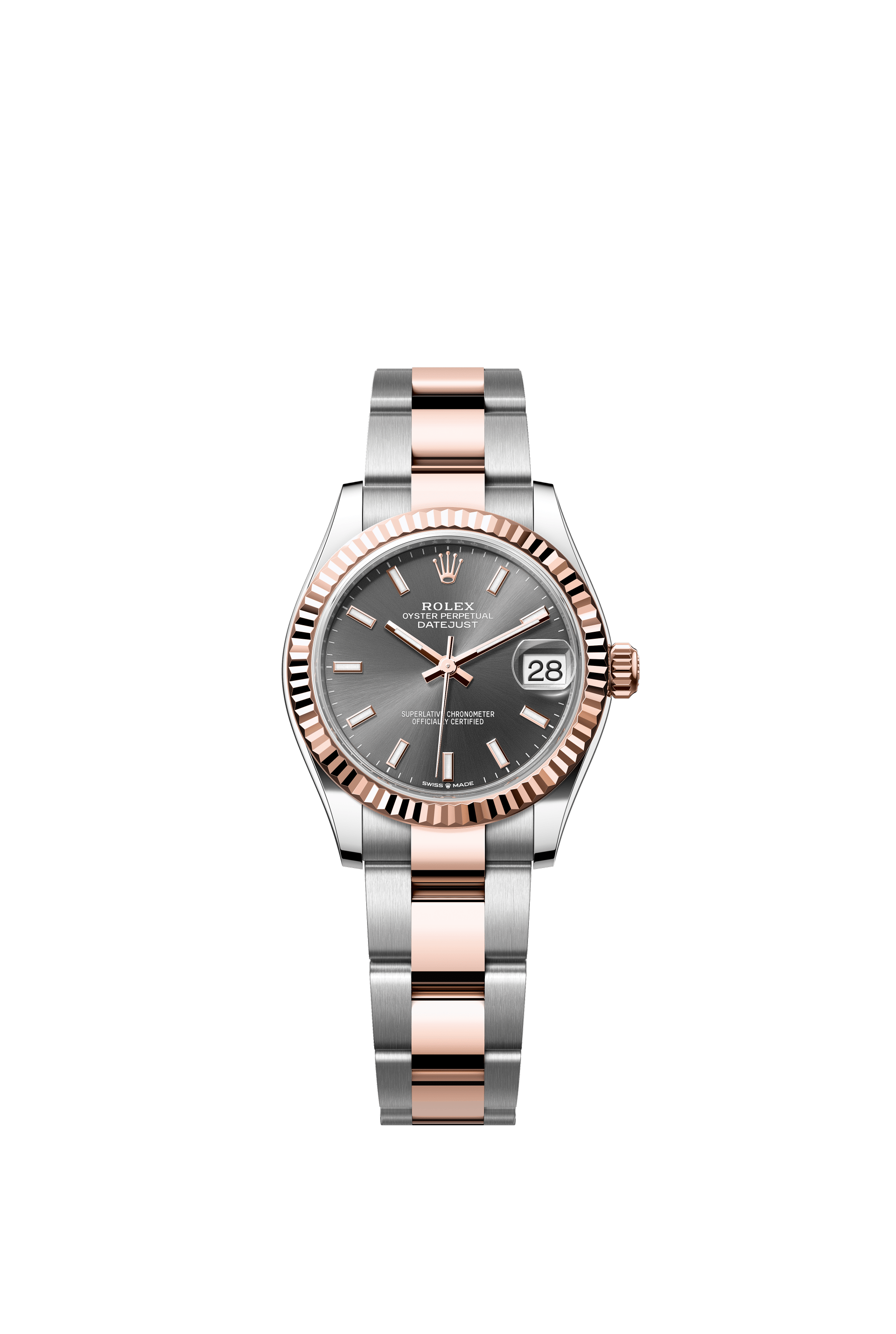 Rolex Oyster Perpetual Datejust 31 in Oystersteel and Everose gold features a slate dial and an Oyster bracelet 278271-Slate