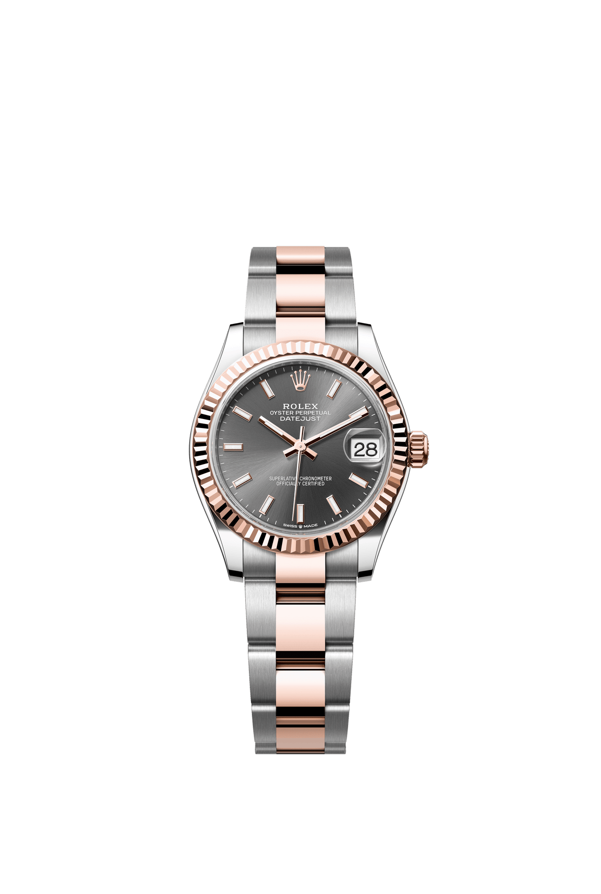 Rolex Oyster Perpetual Datejust 31 in Oystersteel and Everose gold features a slate dial and an Oyster bracelet 278271-Slate