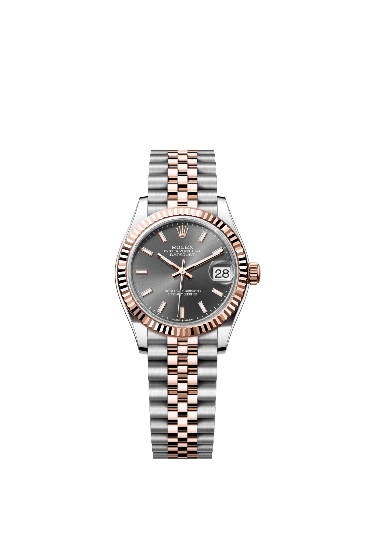 Rolex Oyster Perpetual Datejust 31 in Oystersteel and Everose gold features a slate dial and a Jubilee bracelet 278271-Slate 1