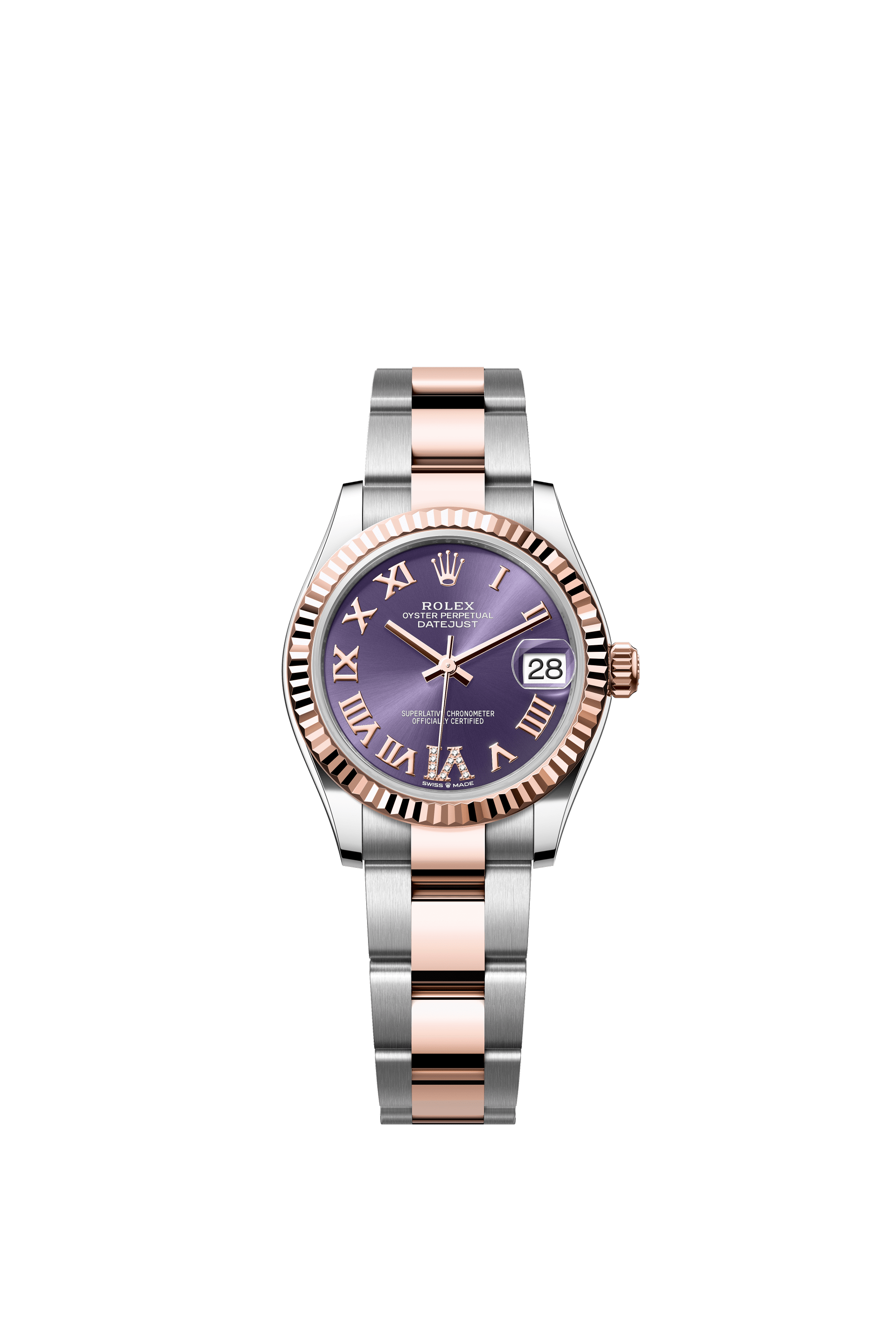 Rolex Oyster Perpetual Datejust 31 in Oystersteel and Everose gold features an aubergine, diamond-set dial and an Oyster bracelet 278271-Aubergine