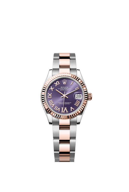 Rolex Oyster Perpetual Datejust 31 in Oystersteel and Everose gold features an aubergine, diamond-set dial and an Oyster bracelet 278271-Aubergine