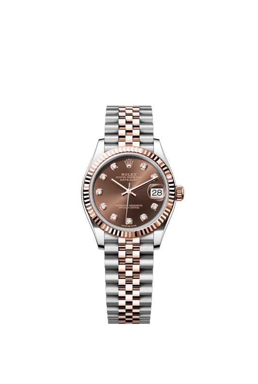 Rolex Oyster Perpetual Datejust 31 in Oystersteel and Everose gold features a chocolate, diamond-set dial and a Jubilee bracelet 278271-Chocolate