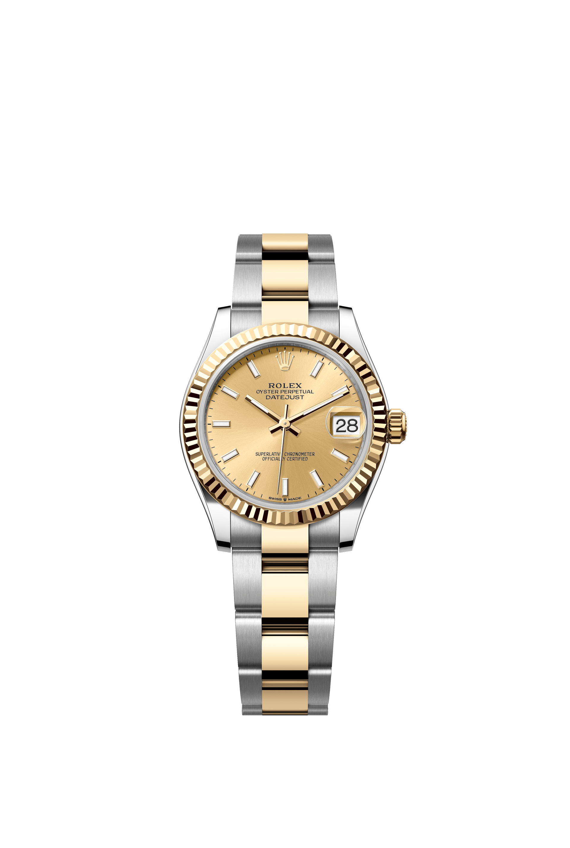 Rolex Oyster Perpetual Datejust 31 in Oystersteel and yellow gold features a champagne-colour dial and an Oyster bracelet. 278273-Champagne