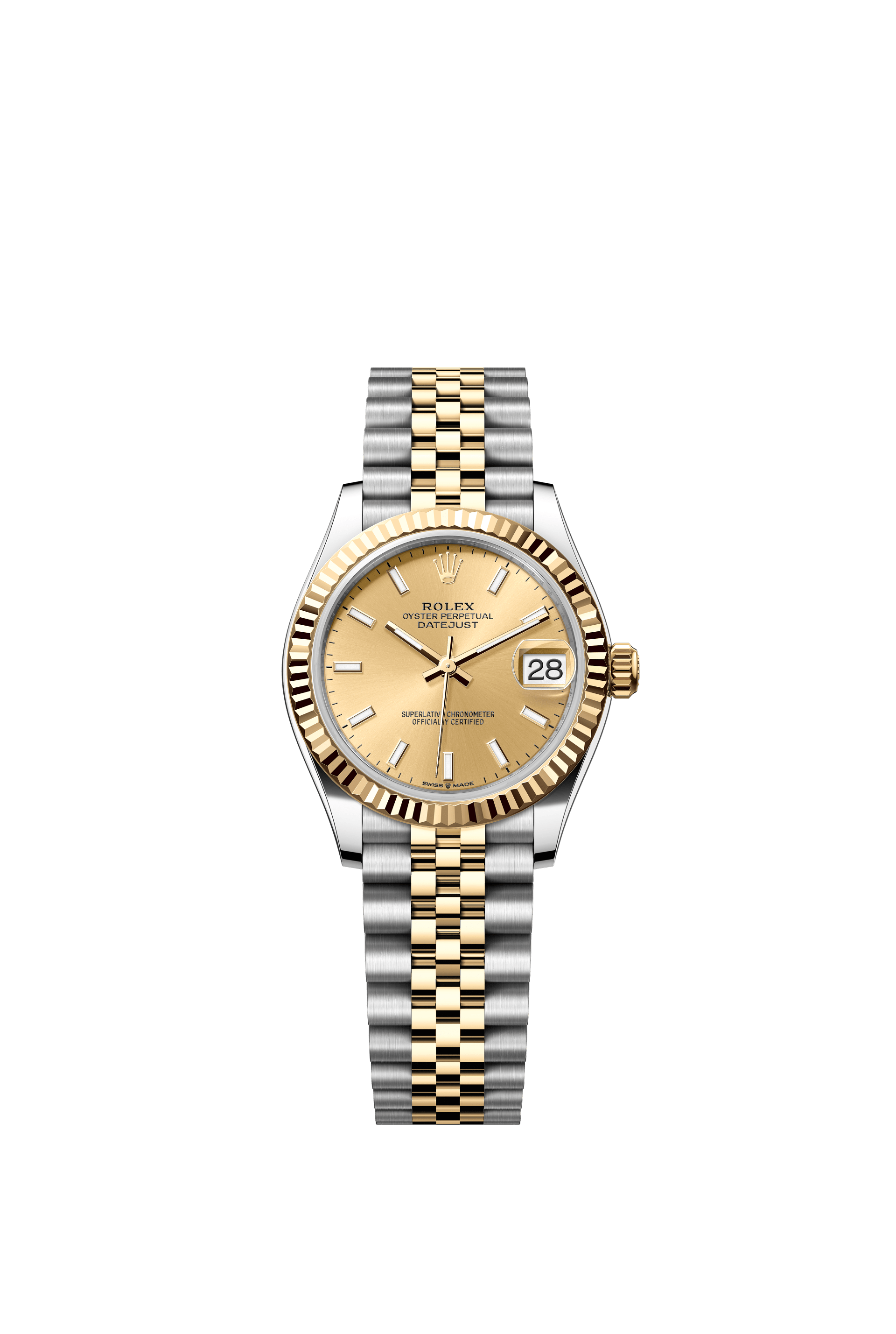 Rolex Oyster Perpetual Datejust 31 in Oystersteel and yellow gold features a champagne-colour dial and a Jubilee bracelet. 278273-Champagne 1