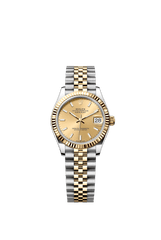 Rolex Oyster Perpetual Datejust 31 in Oystersteel and yellow gold features a champagne-colour dial and a Jubilee bracelet. 278273-Champagne 1