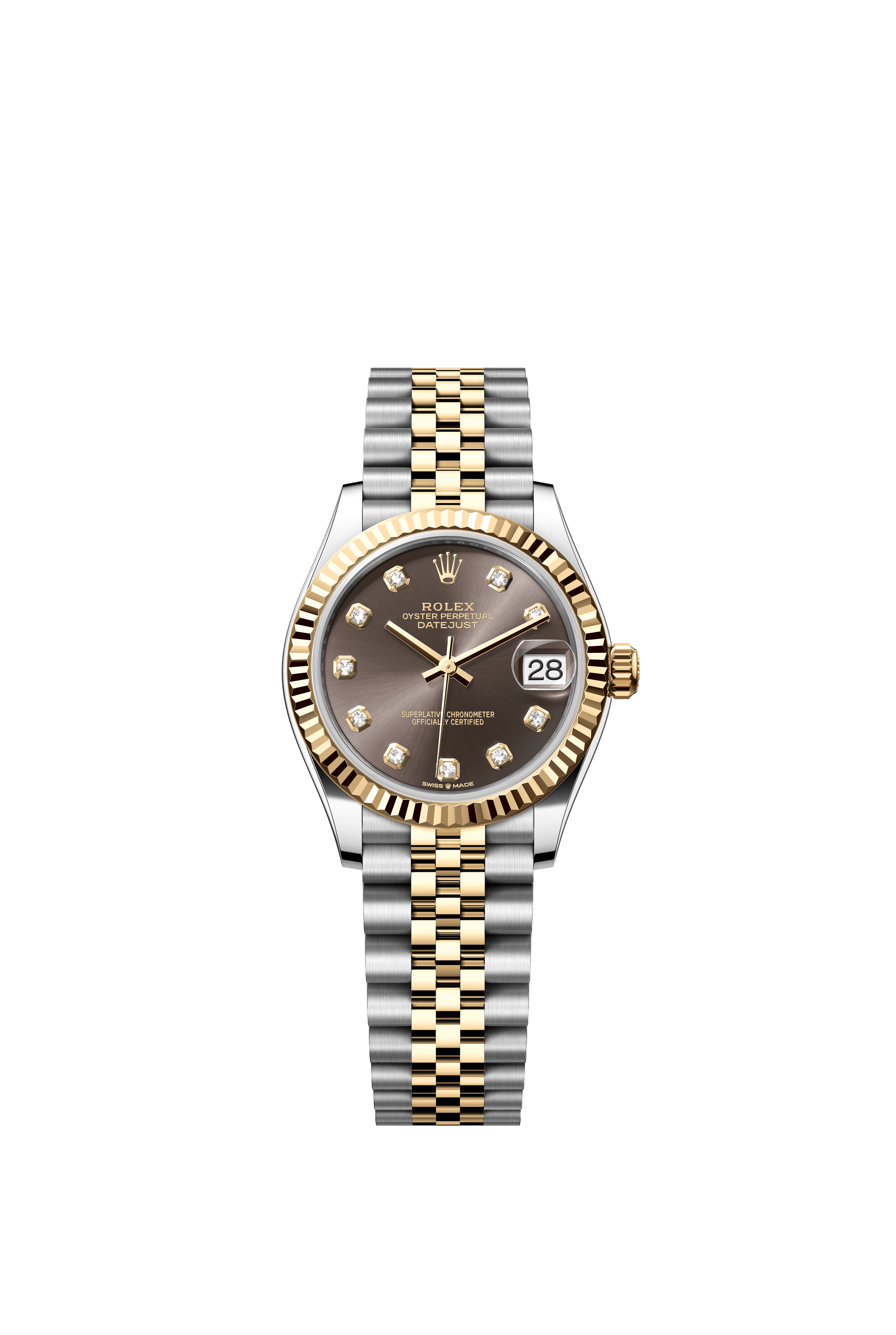 Rolex Oyster Perpetual Datejust 31 in Oystersteel and yellow gold features a dark grey, diamond-set dial and a Jubilee bracelet 278273-Grey